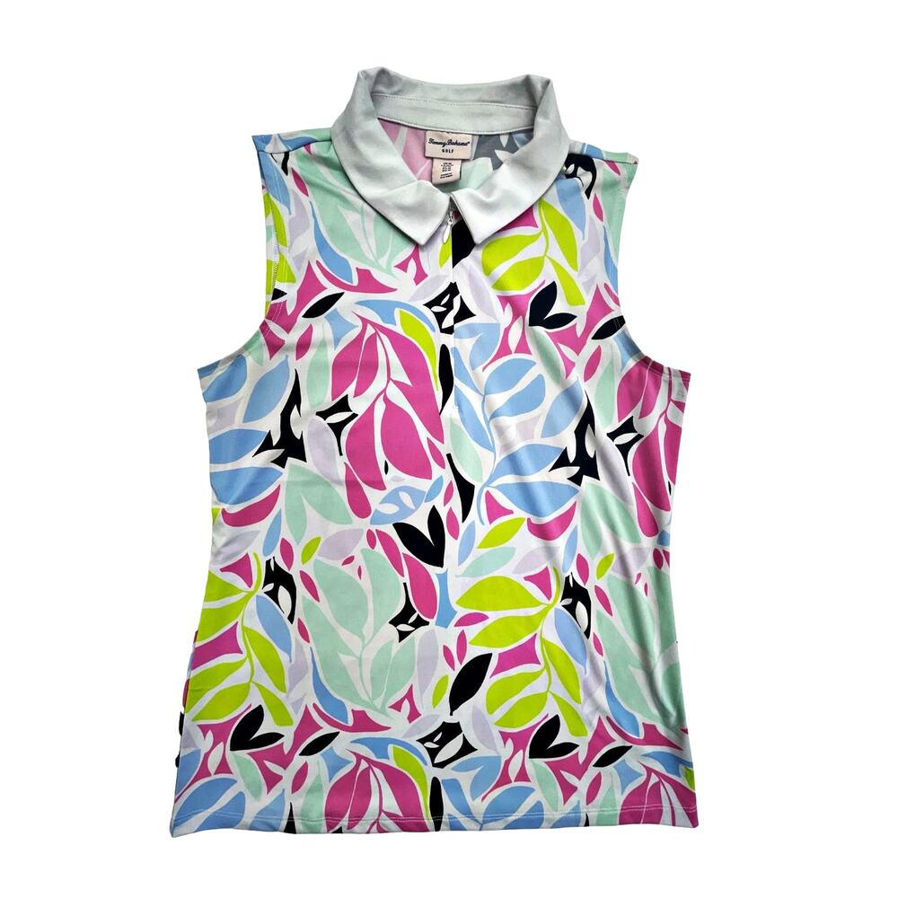 Tommy Bahama Floral  1/4 Zip Sleeveless Golf Polo Shirt
